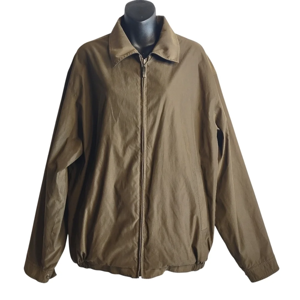 Claiborne Man's Olive Green ZIP Up Lined Bomber Jacket Size LT